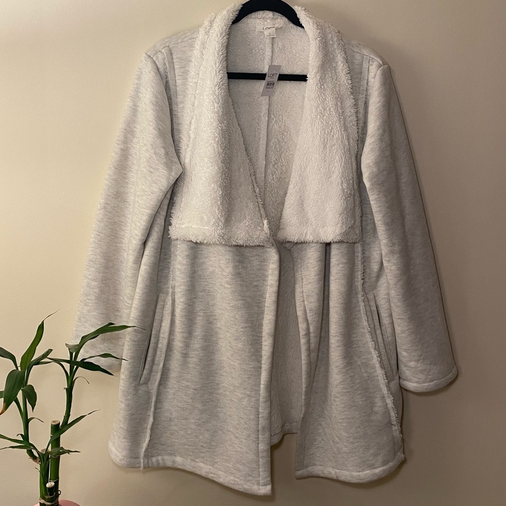 NWT LOFT sherpa lined cozy open cardigan